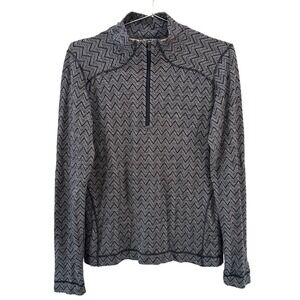 SMARTWOOL Merino Wool Chevron Stripe 1/4 Zip L/S Baselayer • Large • gray black